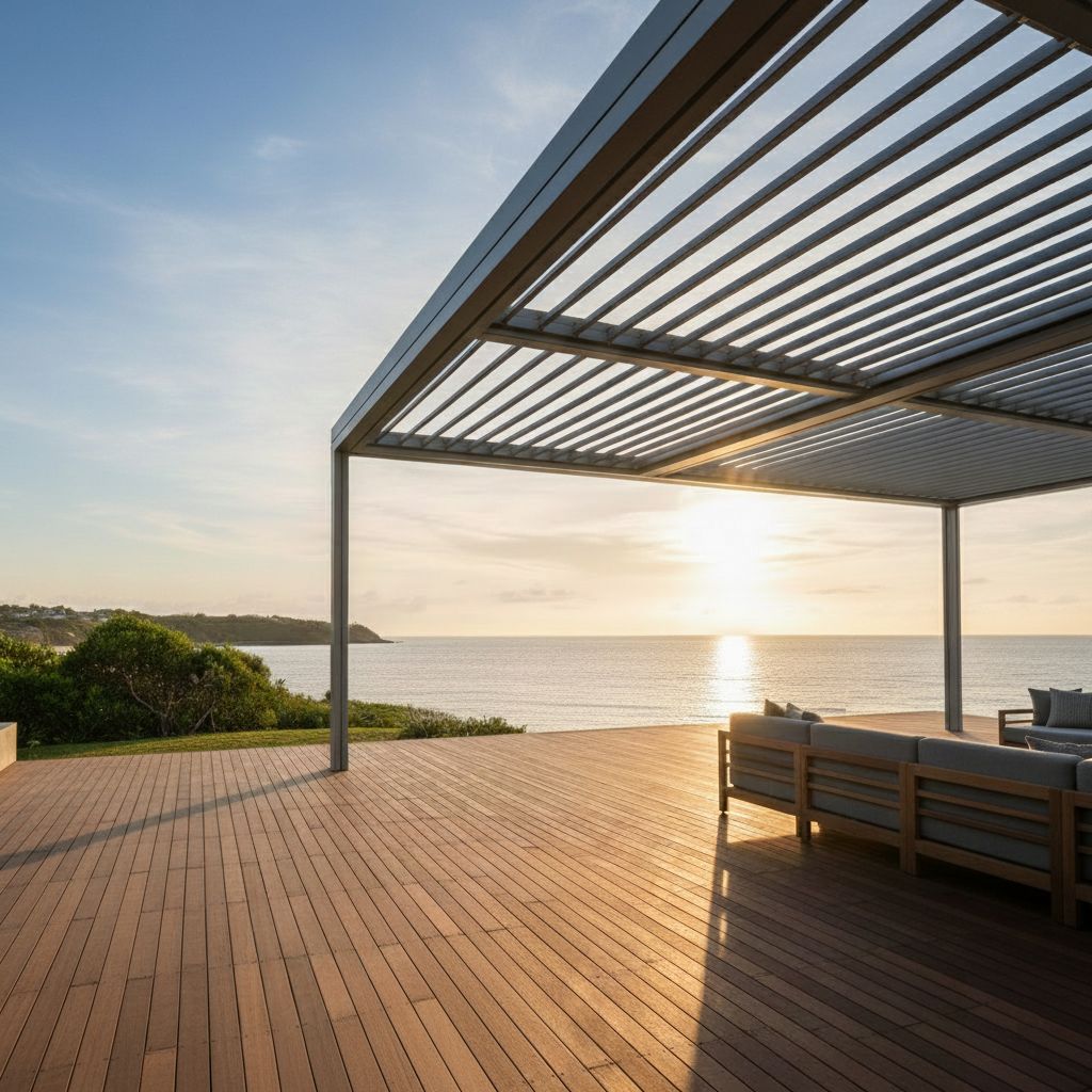 Modern pergola with integrated lighting on a terrace